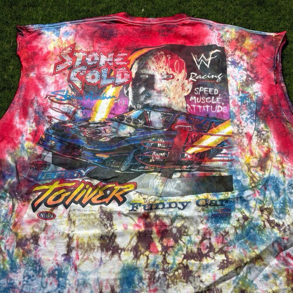 Vintage 1999 Stone Cold Steve Austin WWF NHRA Racing T-Shirt XXL Cut Sleeves